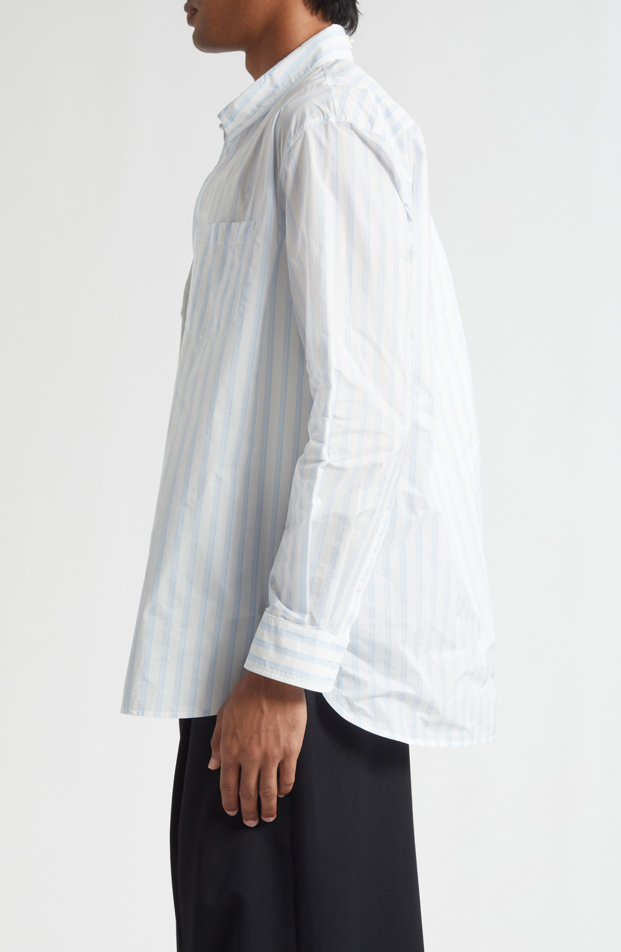 Simone Rocha Easy Stripe Button-Up Shirt in White/Blue at Nordstrom - 3