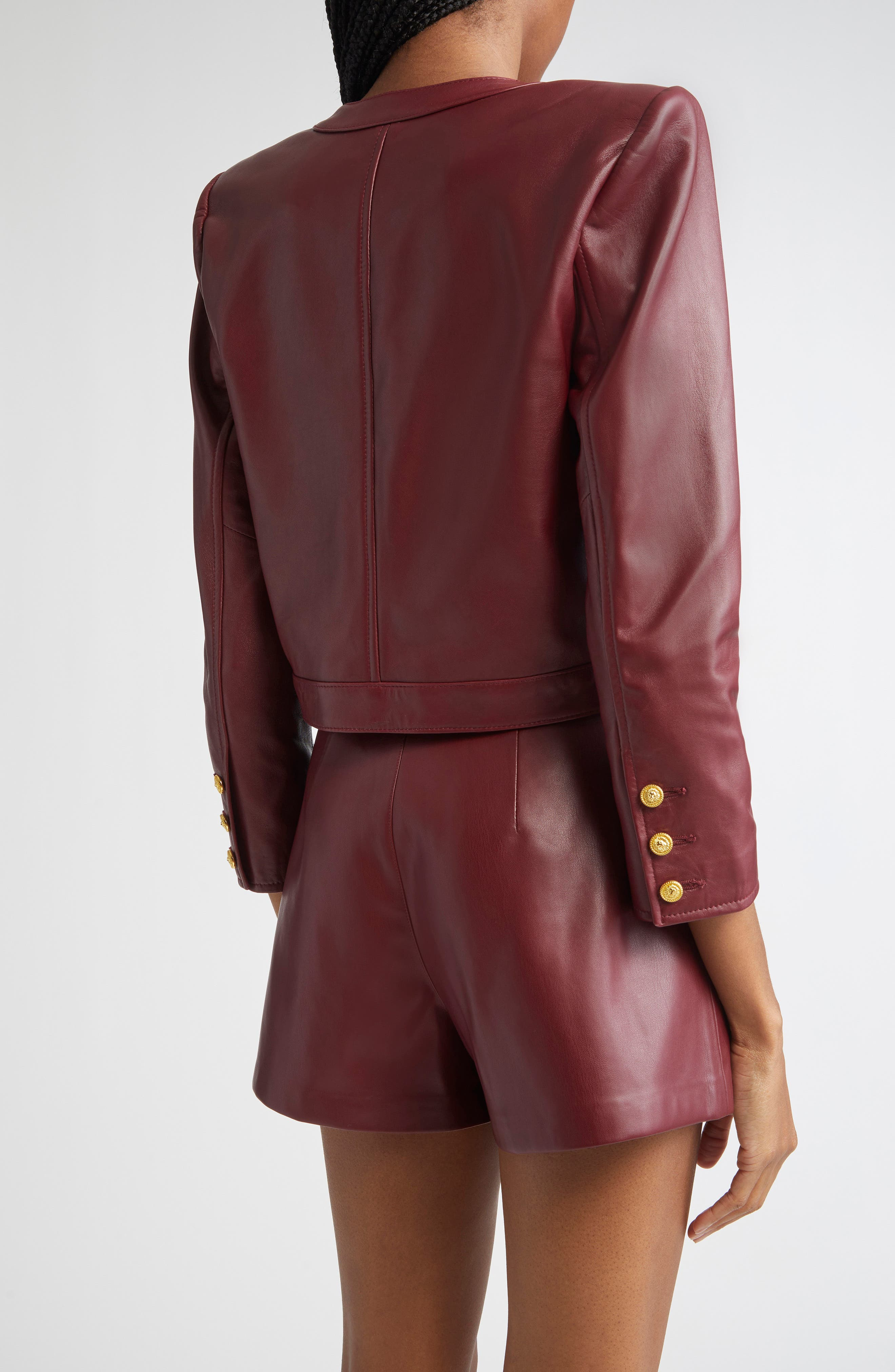 L'AGENCE Deidra Lambskin Leather Crop Jacket in Black Cherry at Nordstrom - 3