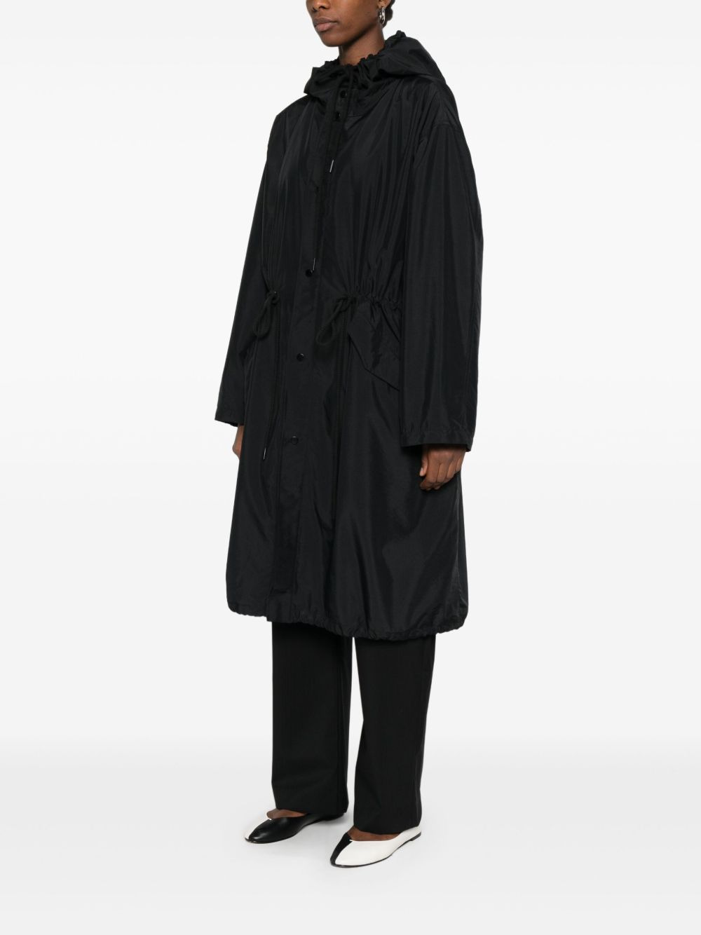hooded drawstring coat - 3