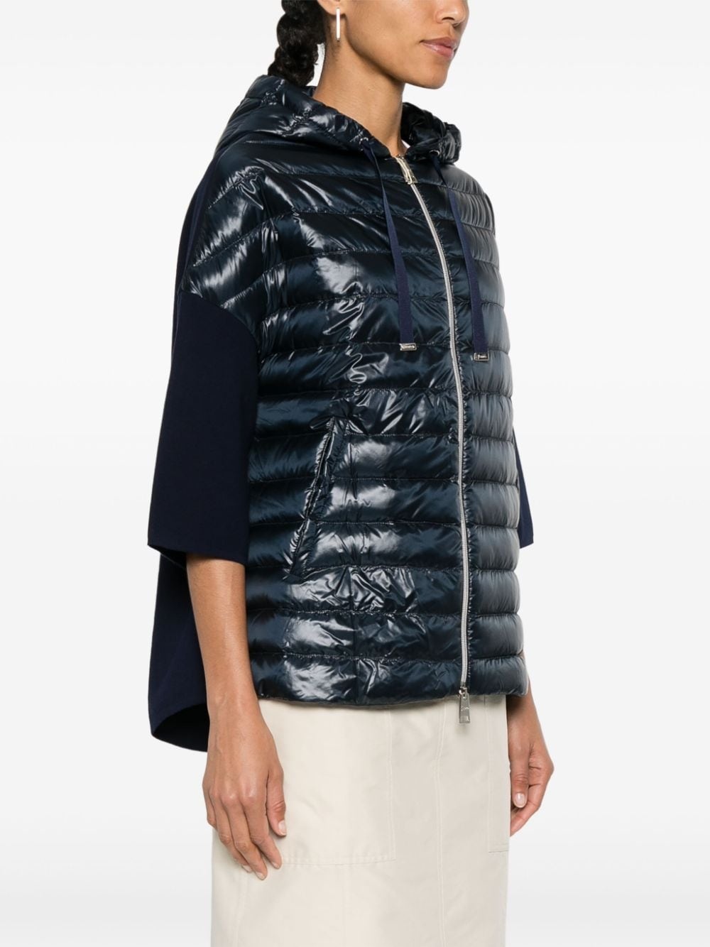 knitted-panels hooded puffer jacket - 3