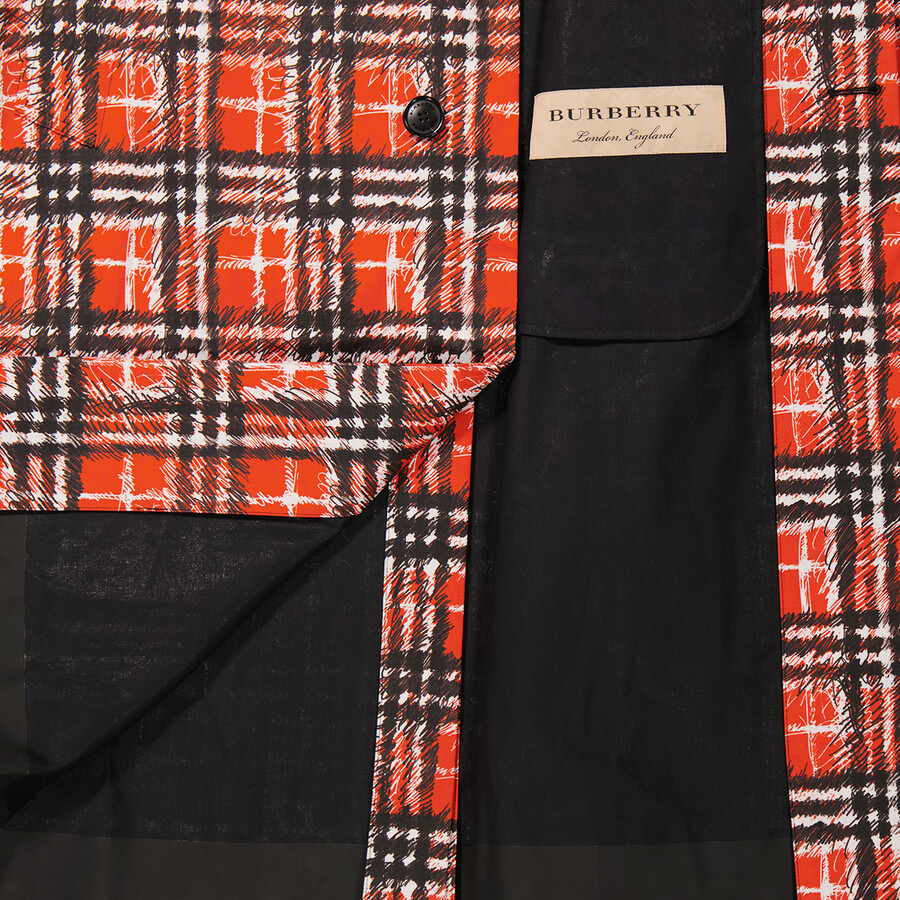 Burberry Scribble Check Cotton Car Coat In Bright Military Red - 2