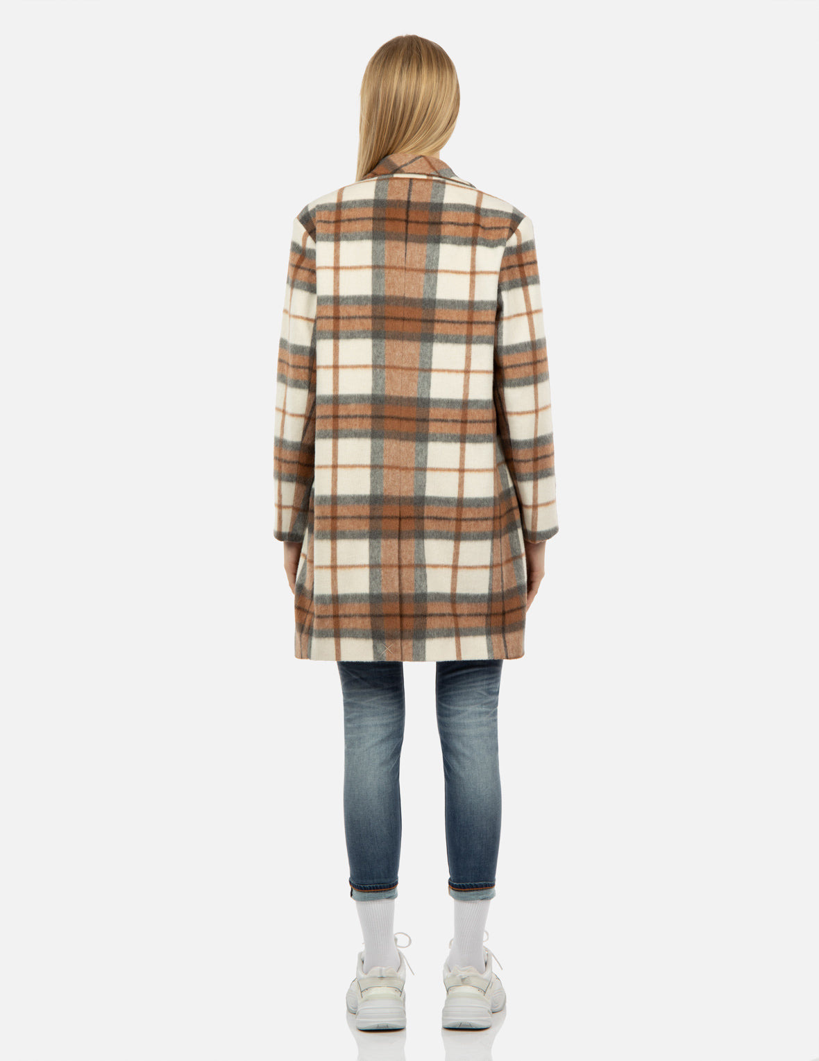 SEAGULL EMBROIDERY CHECKED WOOL-BLEND COAT - 6