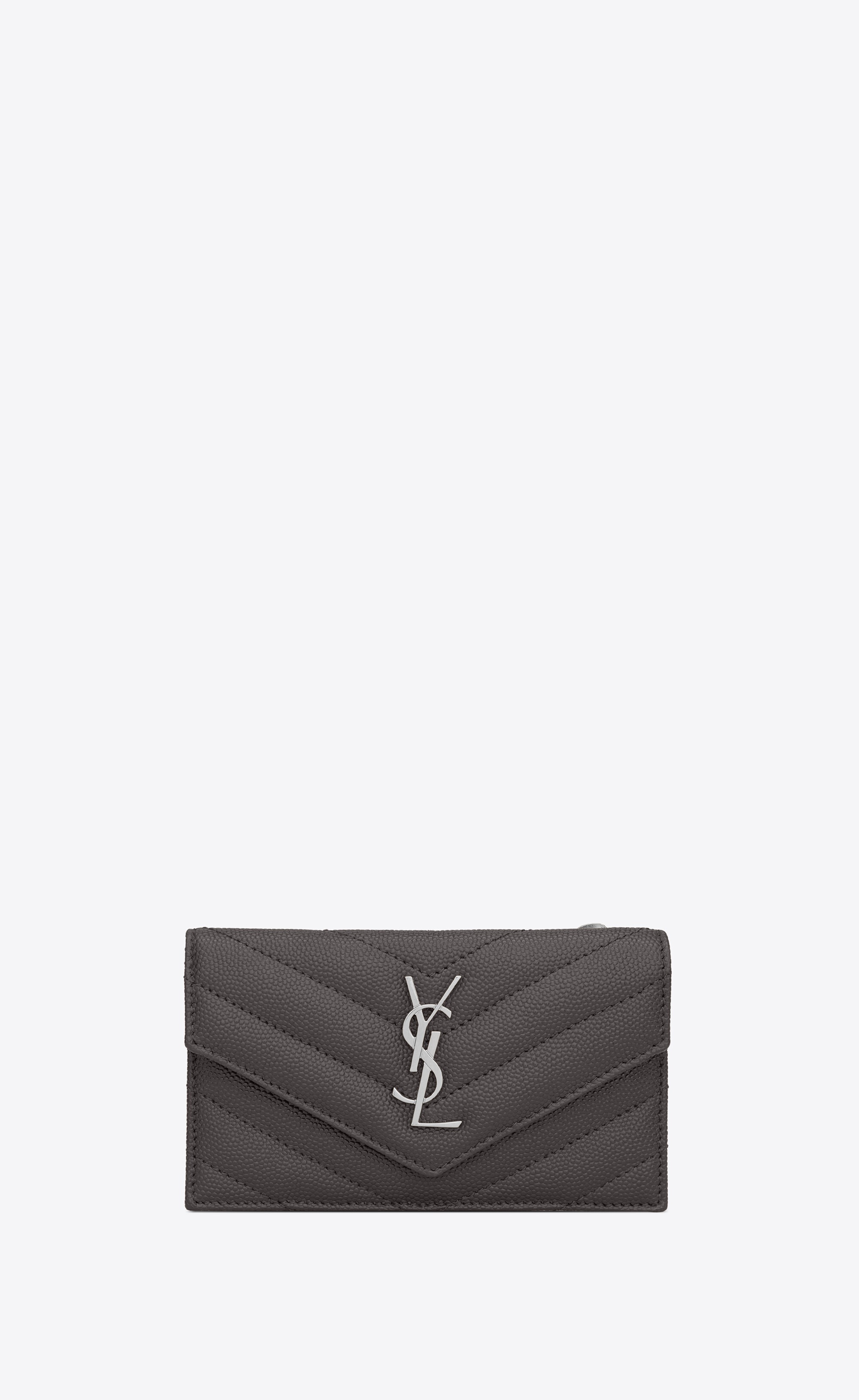 SAINT LAURENT monogram fragments flap card case in quilted grain de poudre embossed leather REVERSIBLE