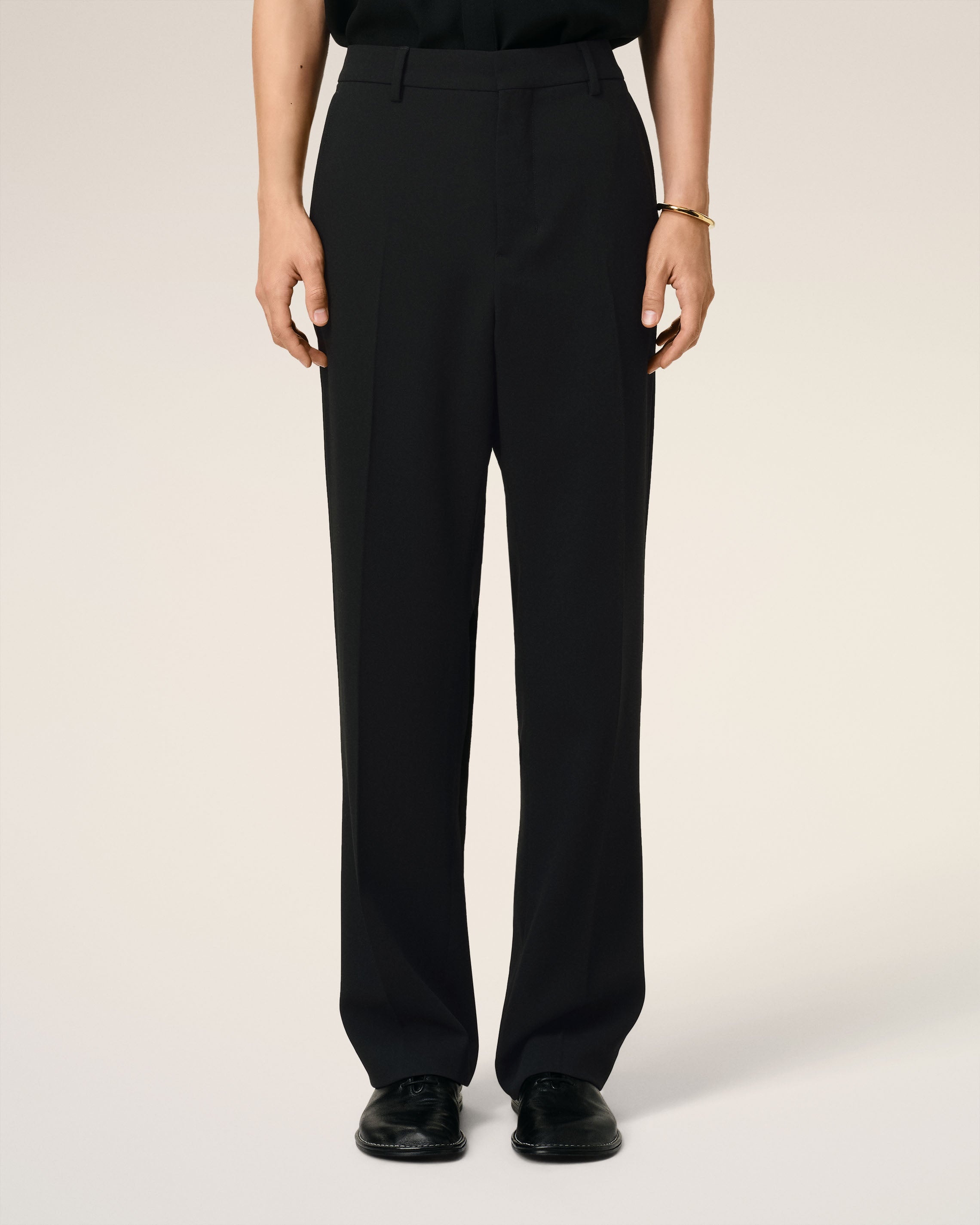 BLACK WOOL STRAIGHT FIT TROUSERS - 3