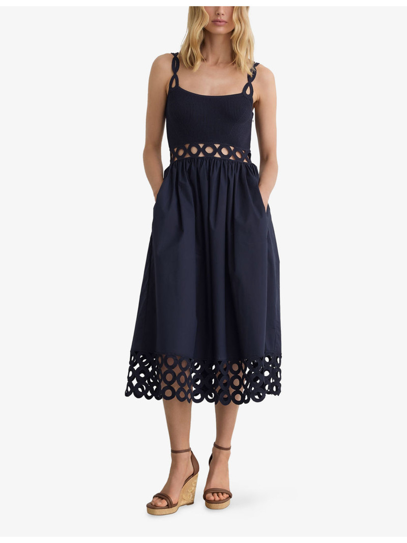 REISS Rita Cut-Out Knitted and Cotton Midi Dress outlook