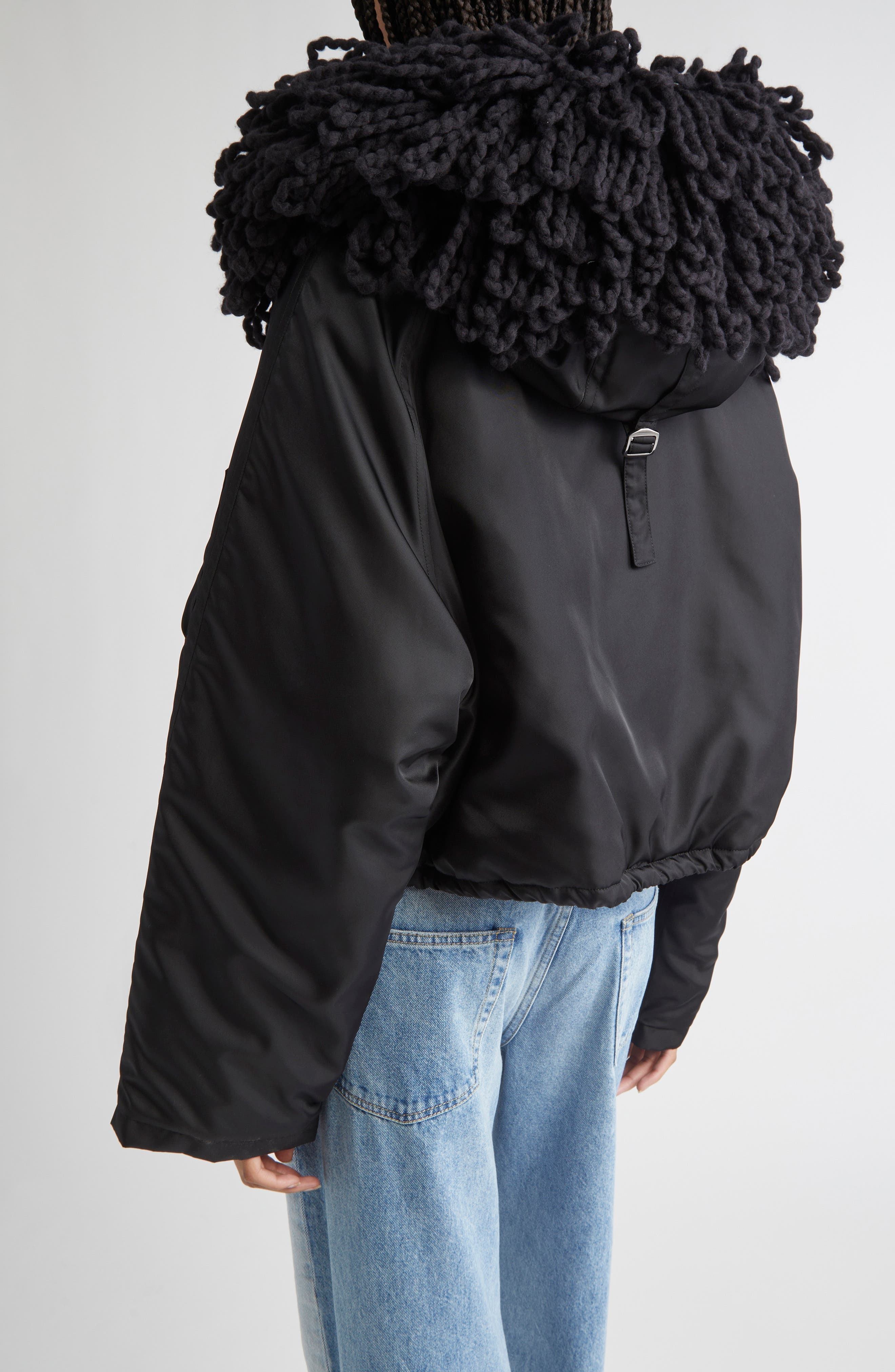 Stella McCartney Knit Collar Crop Coat in Black at Nordstrom - 4
