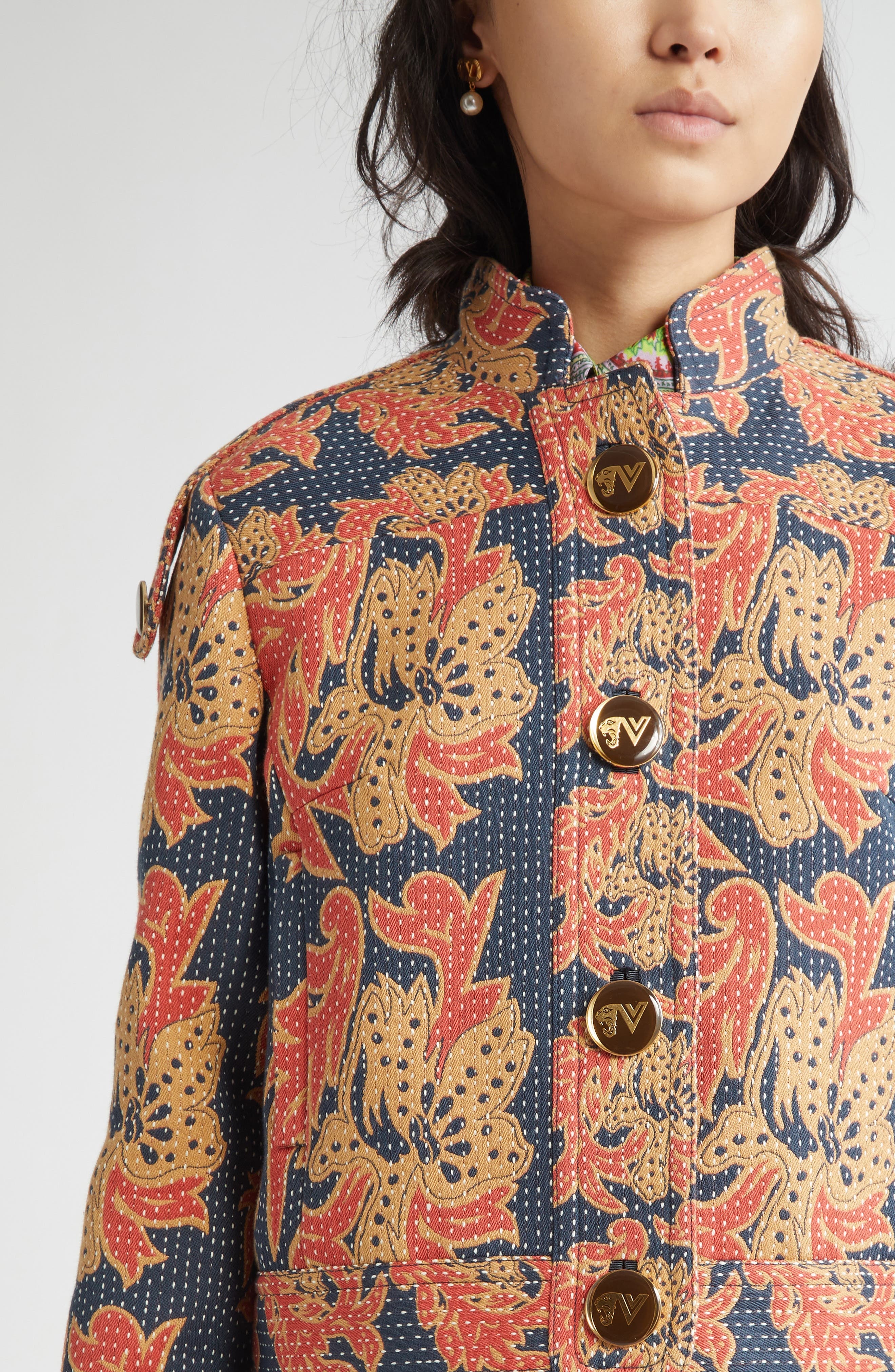 Valentino Garavani Crop Paisley Jacket in Indigo at Nordstrom - 5