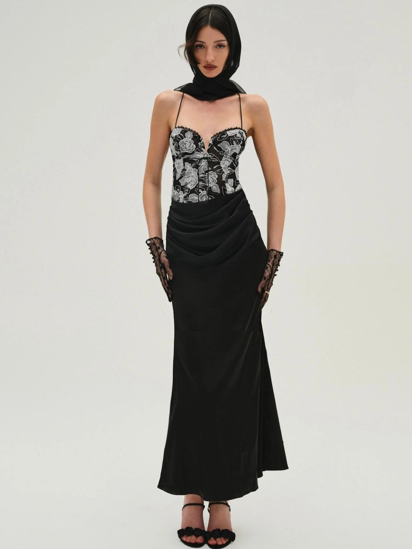 Embroidered Roses Maxi Dress - 1
