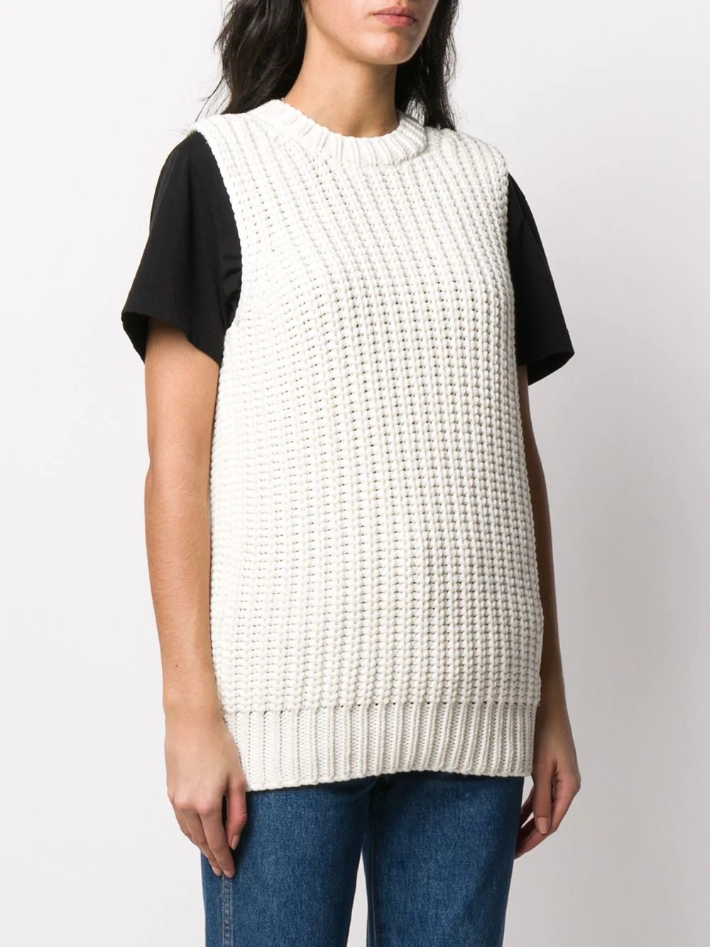 ribbed crew neck knitted vest - 3