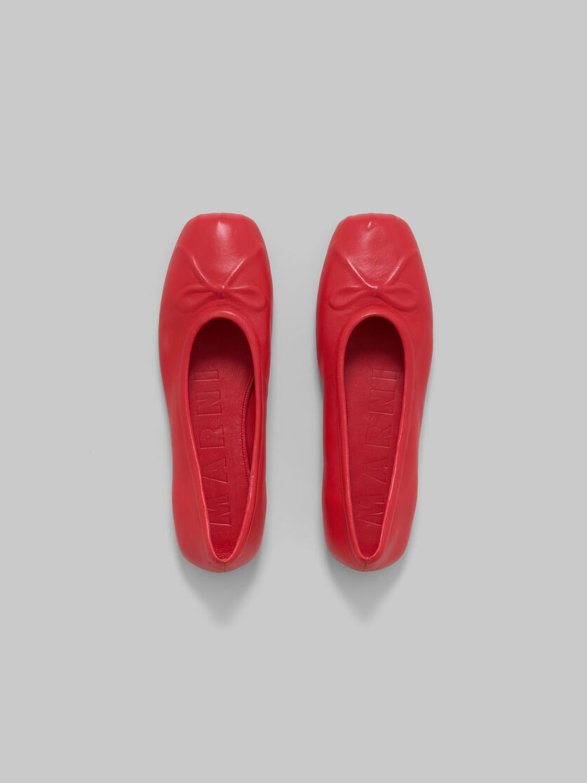 RED NAPPA LEATHER SEAMLESS LITTLE BOW BALLET FLAT - 4