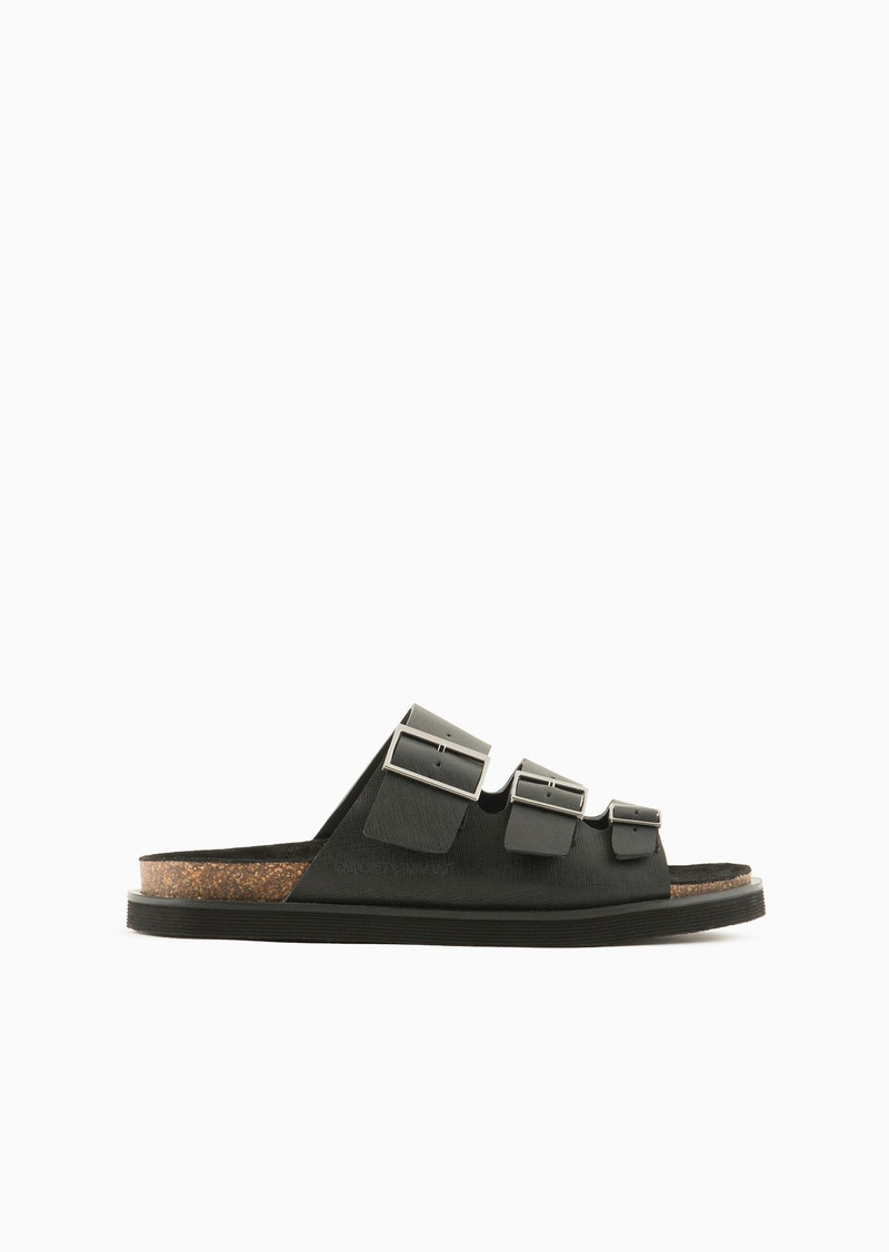 Saffiano leather sandals with three bands 1