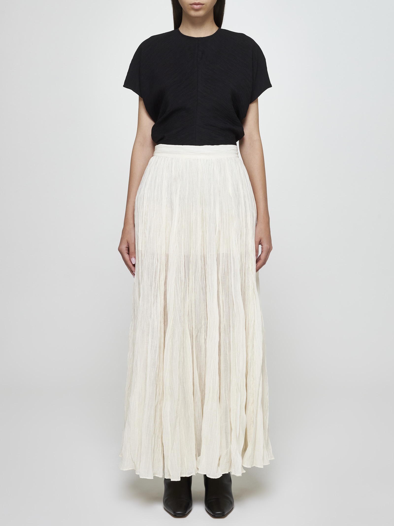 Cotton-blend pleated long skirt - 2