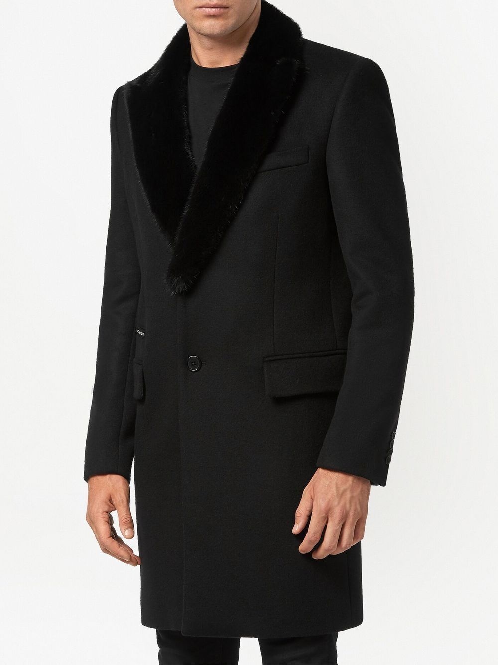 faux-fur trim single-breasted coat - 3