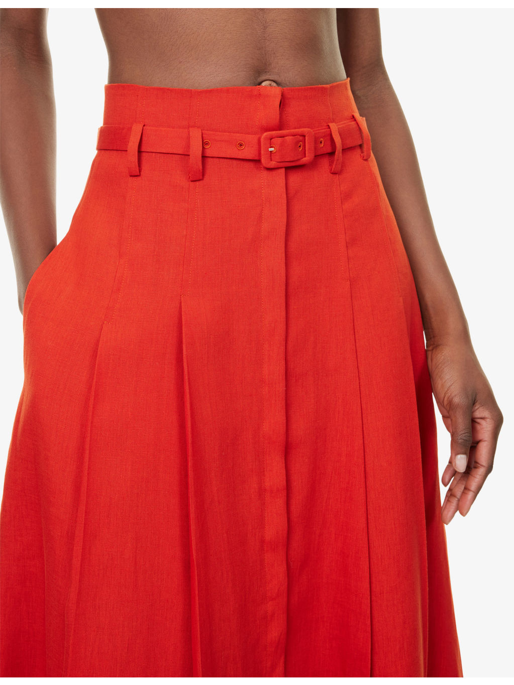 Dugald Pleat Button-Down Linen Midi Skirt - 5