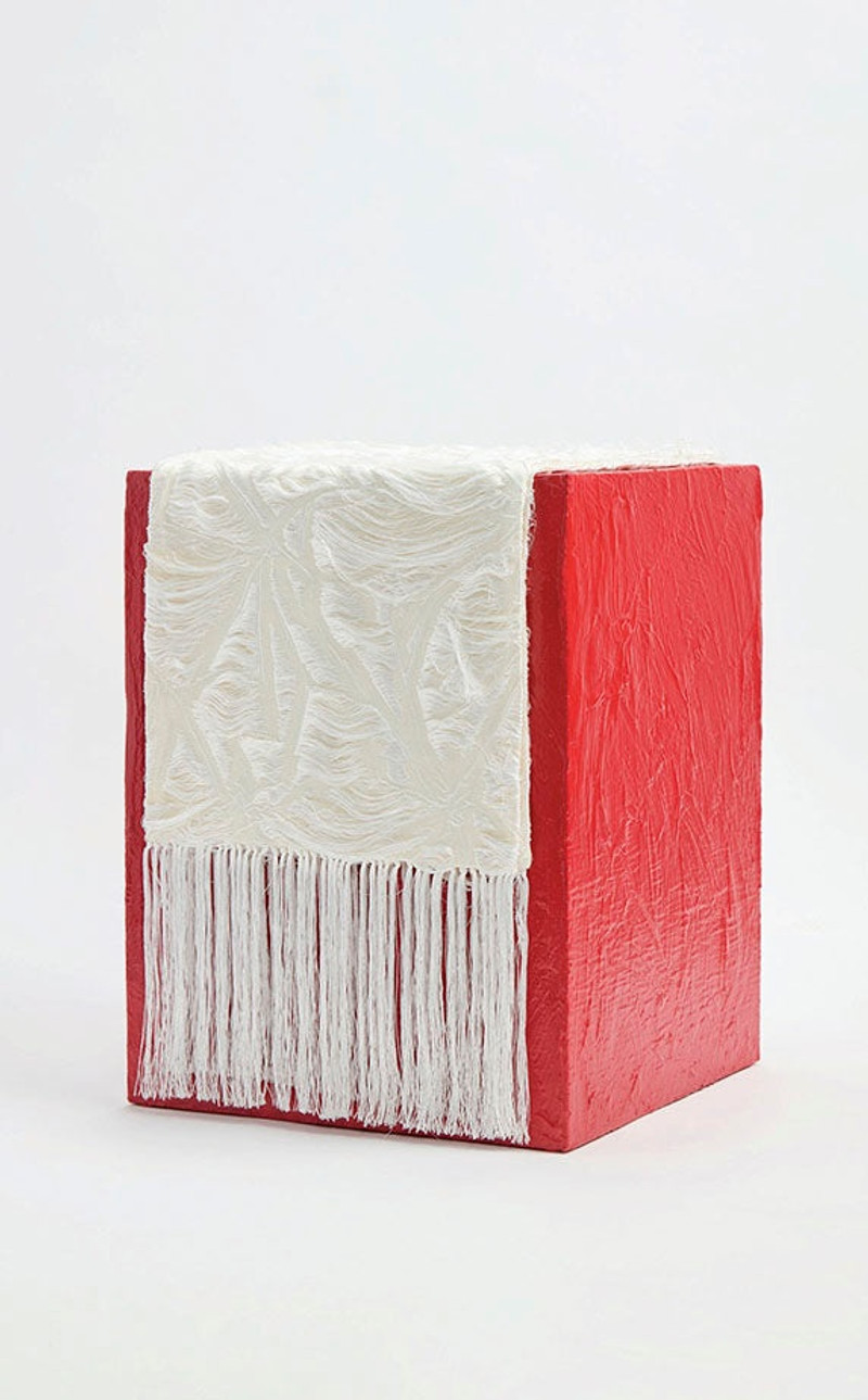 Blaine Scarf in Ivory Silk Virgin Wool Jacquard 4