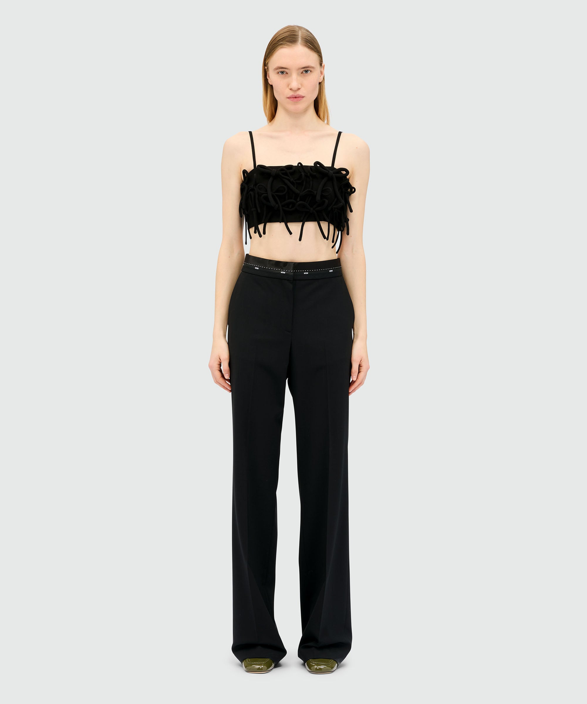 Black palazzo trousers in cool wool with logo belt - 2