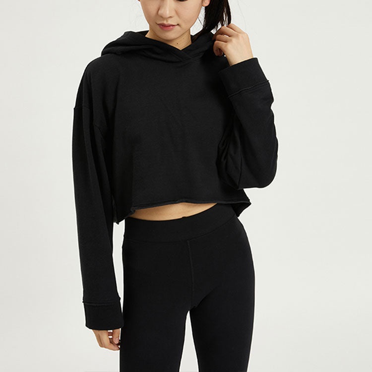 (WMNS) Nike Yoga Luxe Solid Color Short Long Sleeves Hoodie Black DM6982-010 - 5