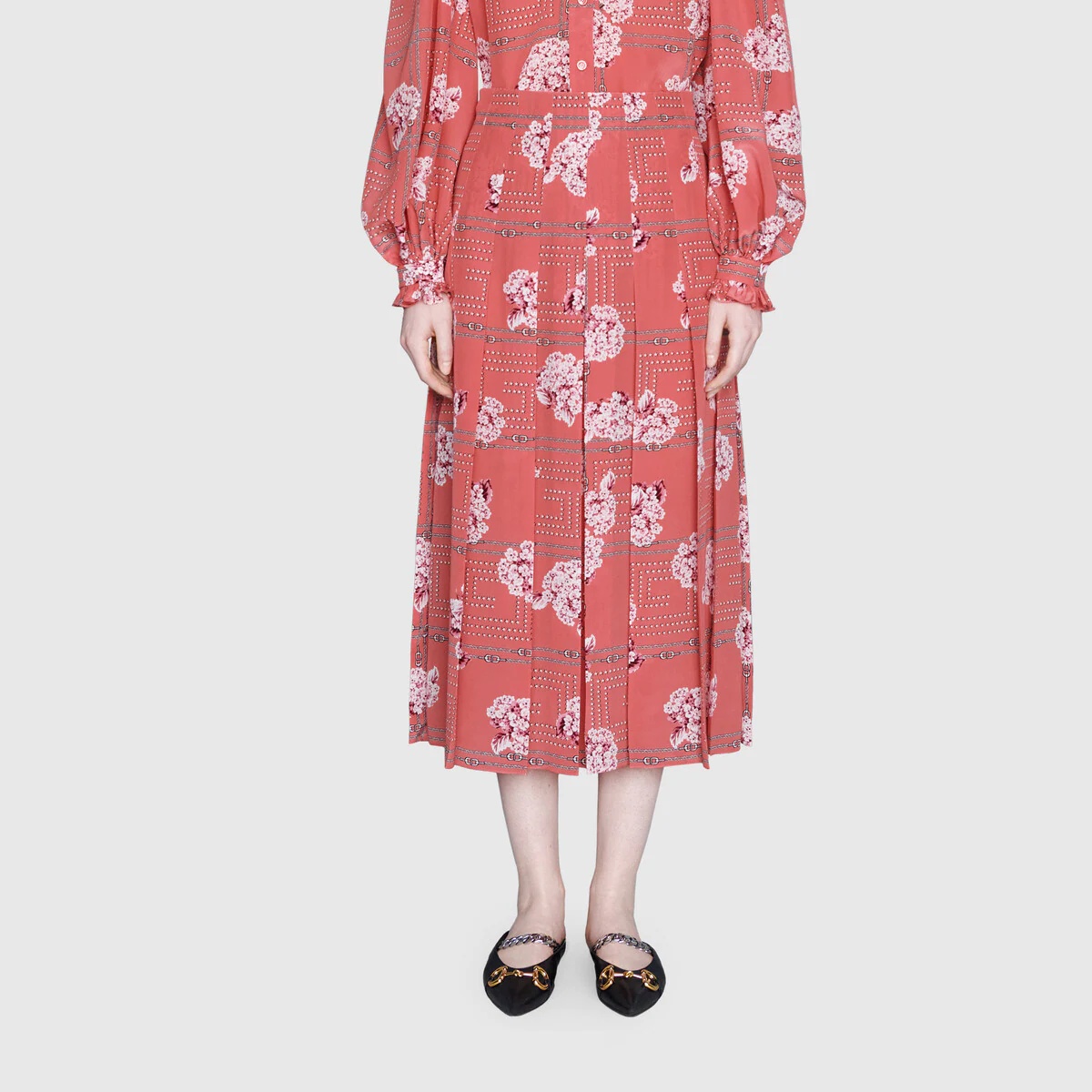 Floral print silk skirt - 3