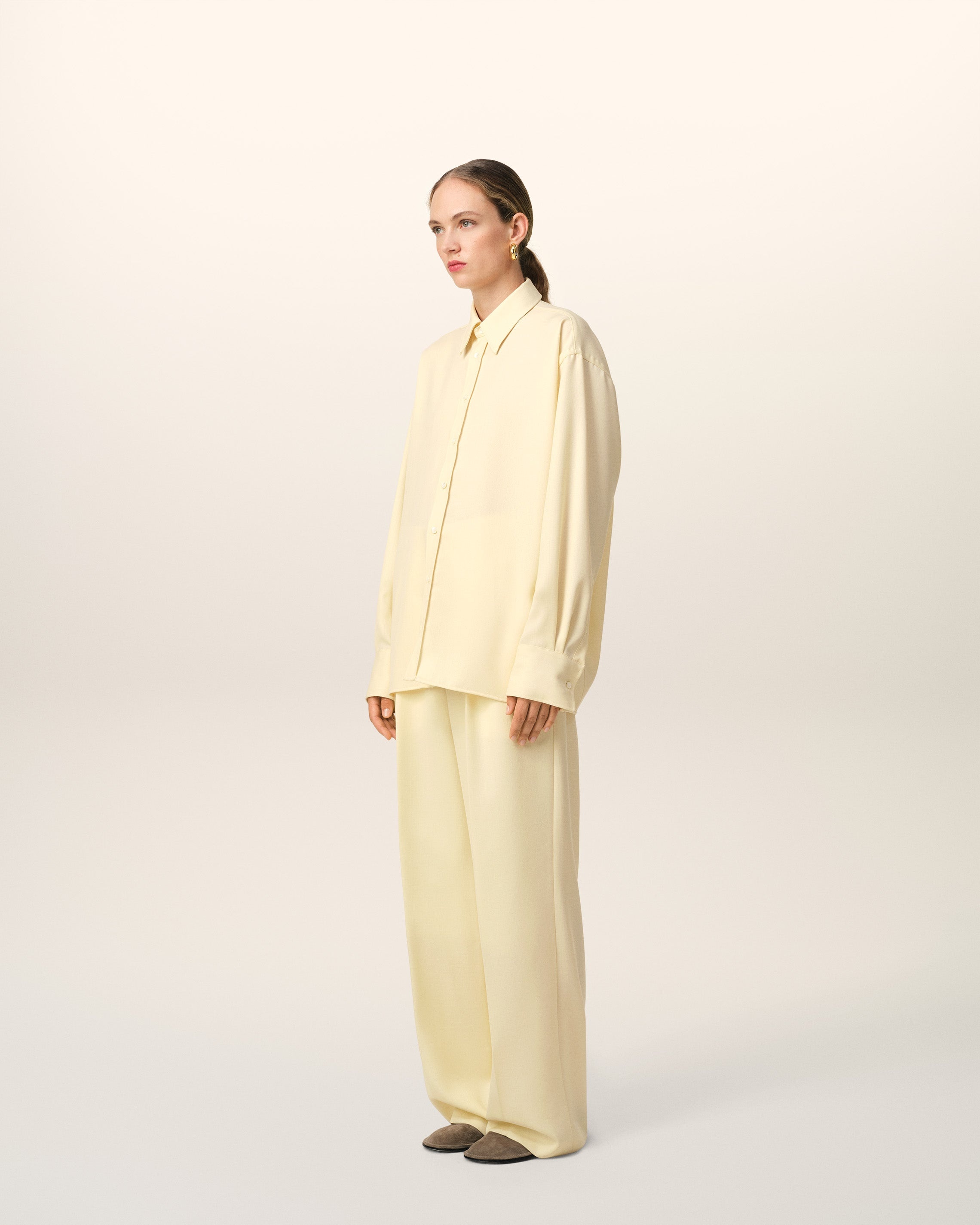 YELLOW WOOL BACK SLIT LOOSE SHIRT - 6