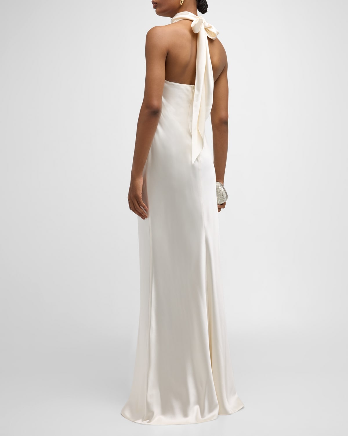 Chilton Stretch Satin Sleeveless Halter Gown - 4