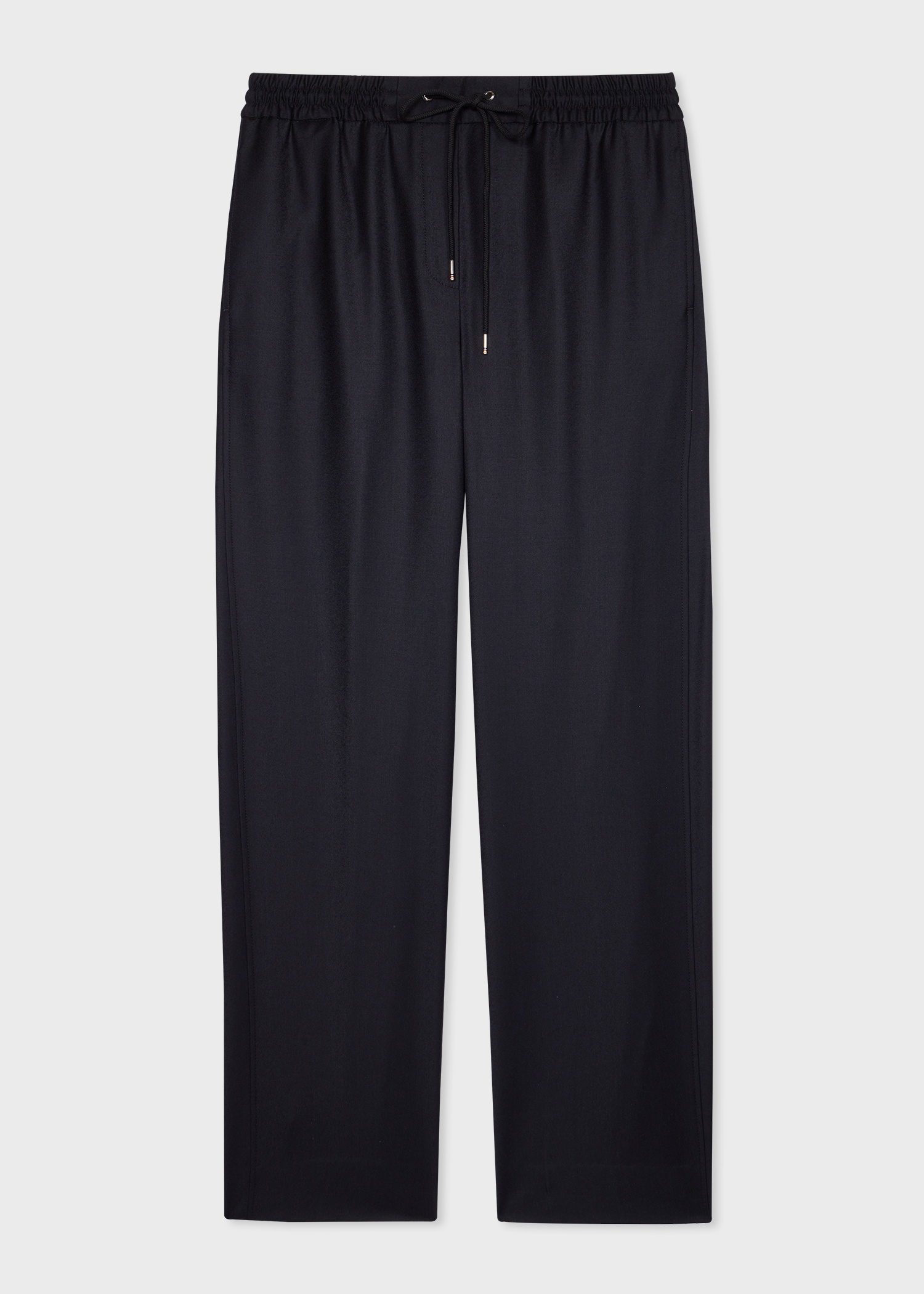 Women's Navy Wool-Blend Flannel Wide Leg Trousers - 1
