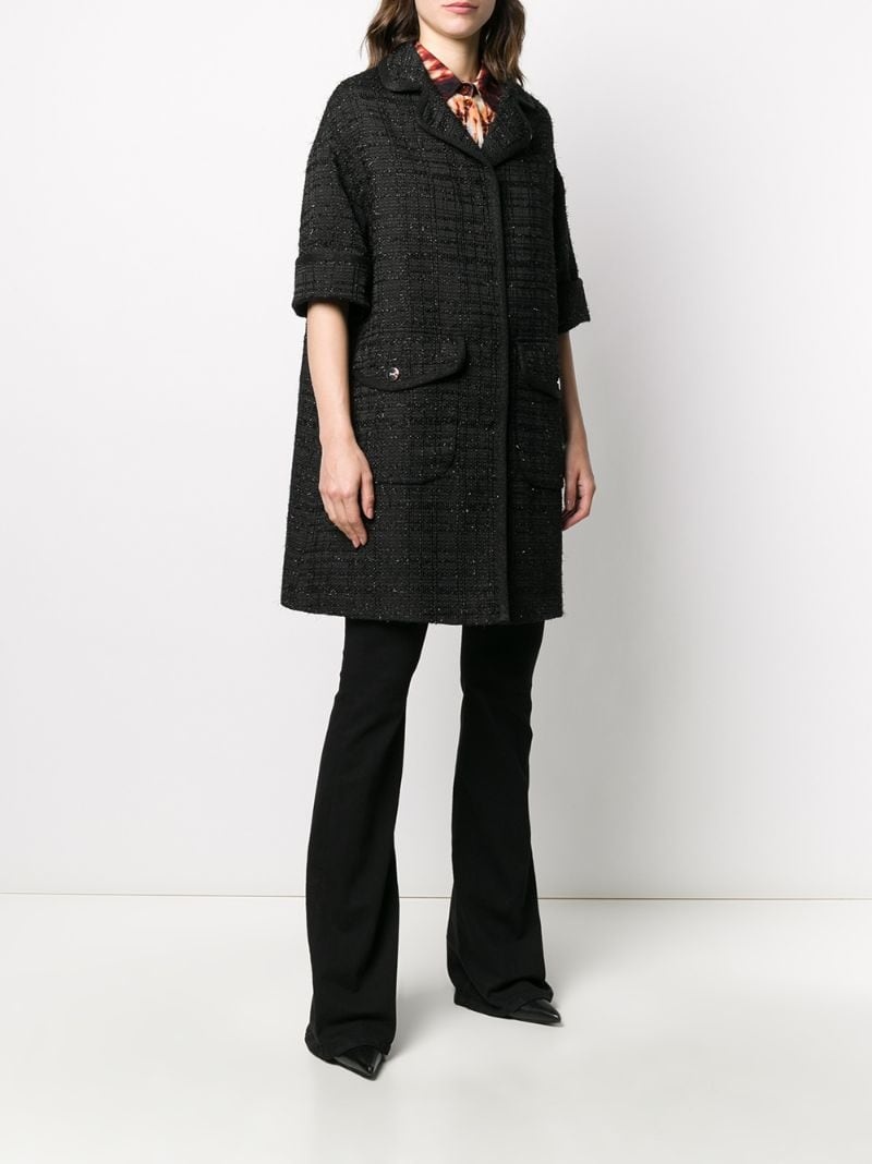 elbow-length sleeved tweed coat - 3