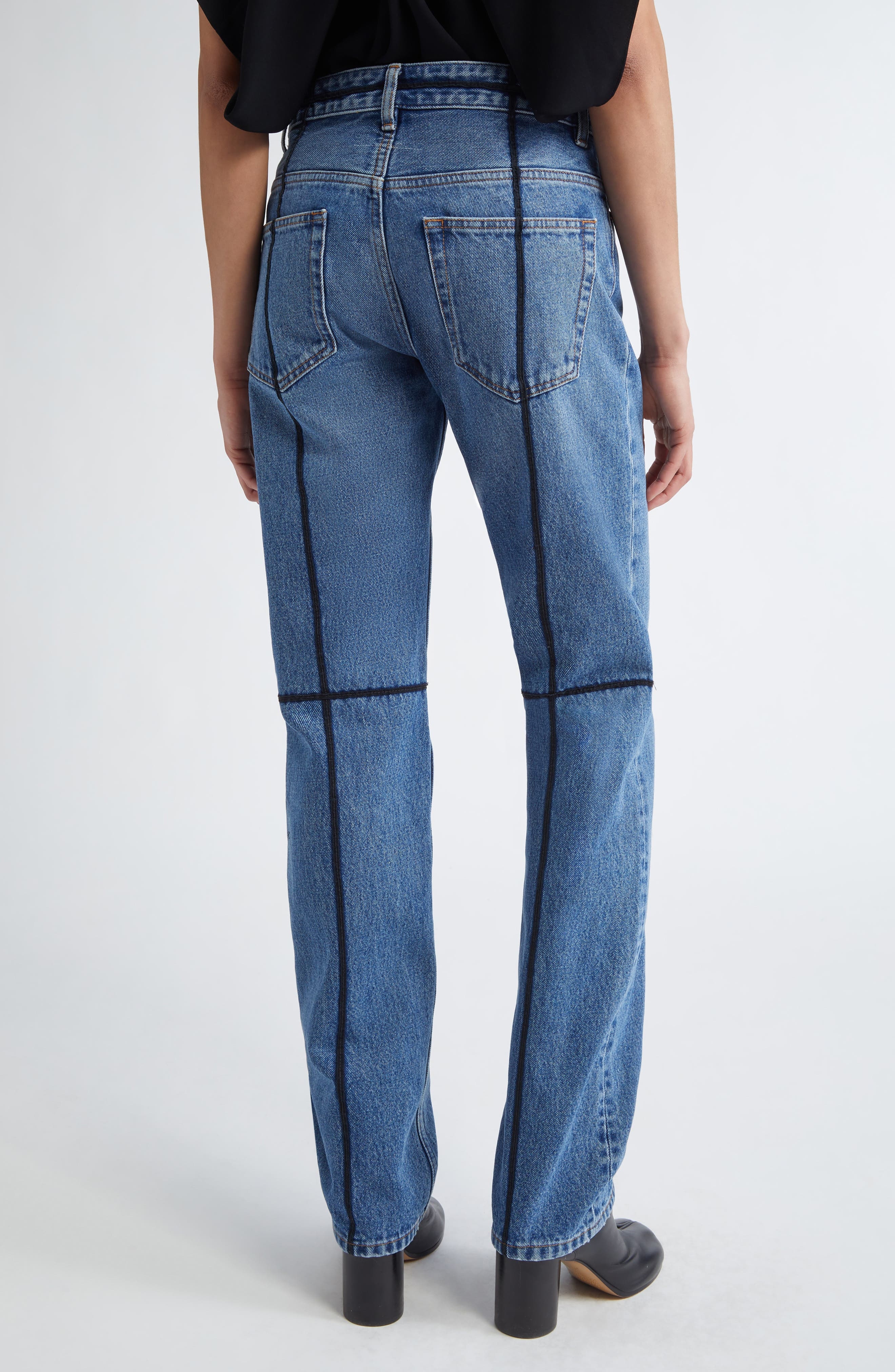 MM6 Maison Margiela Contrast Seam Straight Leg Jeans in Medium Blue at Nordstrom - 3