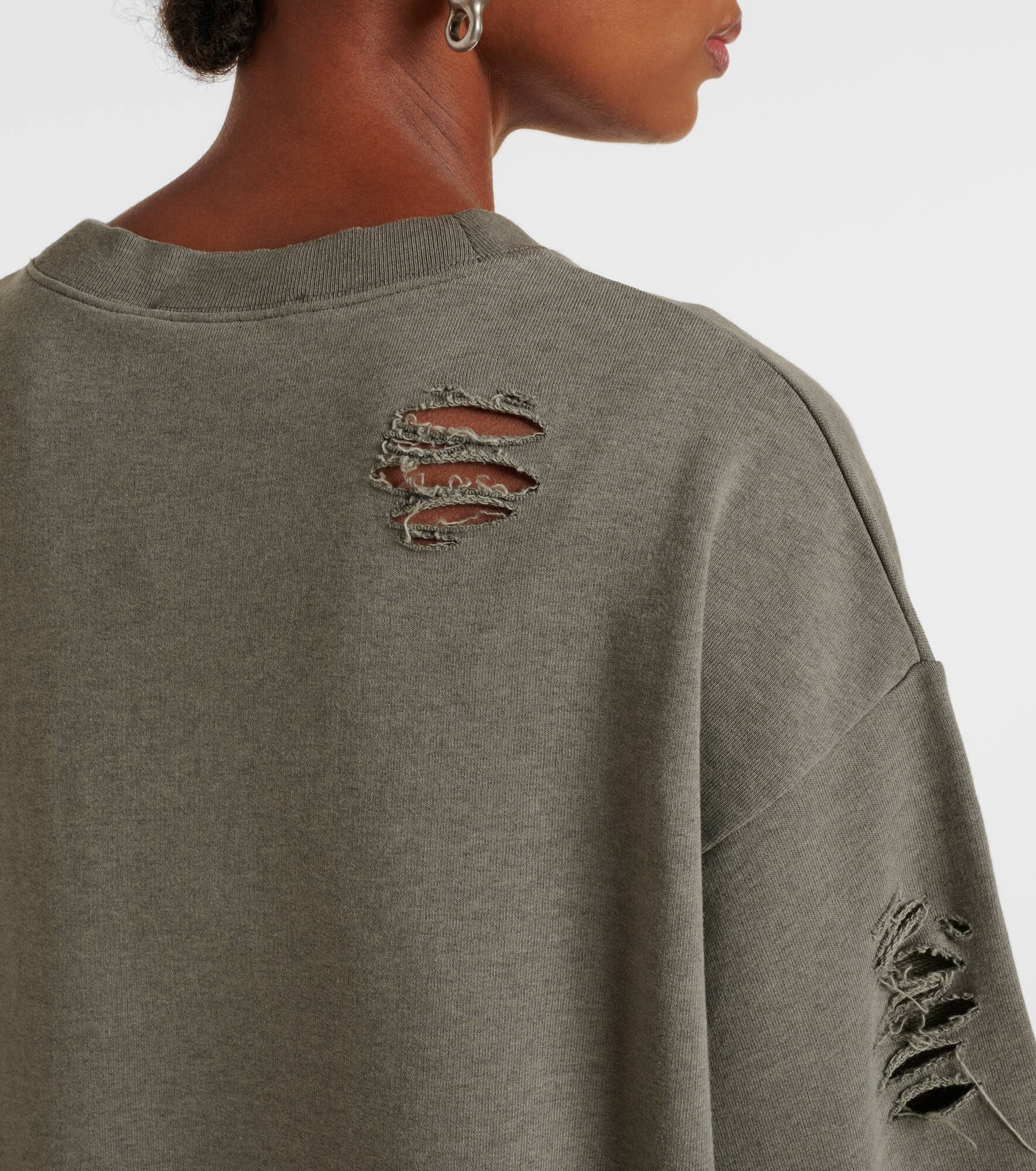 Logo distressed cotton-blend sweatshirt - 6