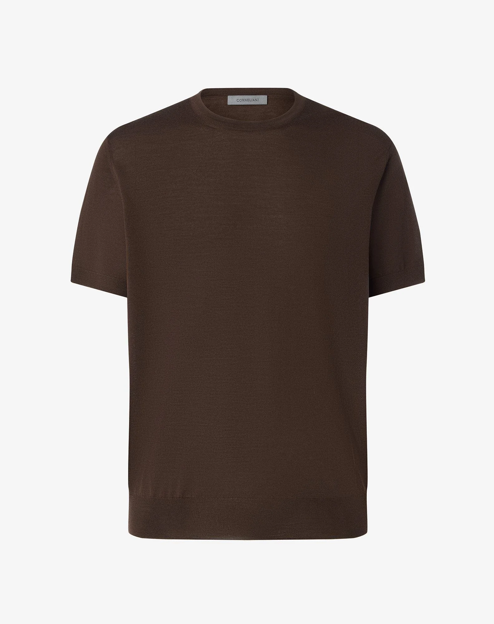 Brown crew neck t-shirt made from pure wool - 1
