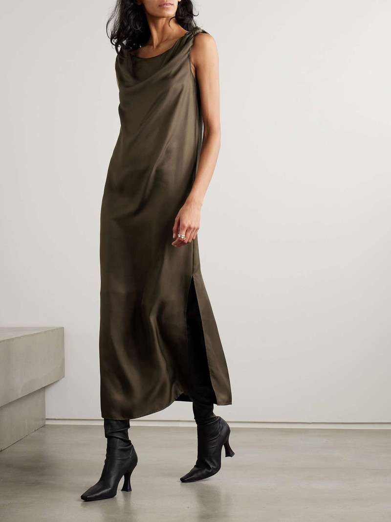 Loulou de Saison Moun knotted draped silk-twill midi dress Taupe outlook
