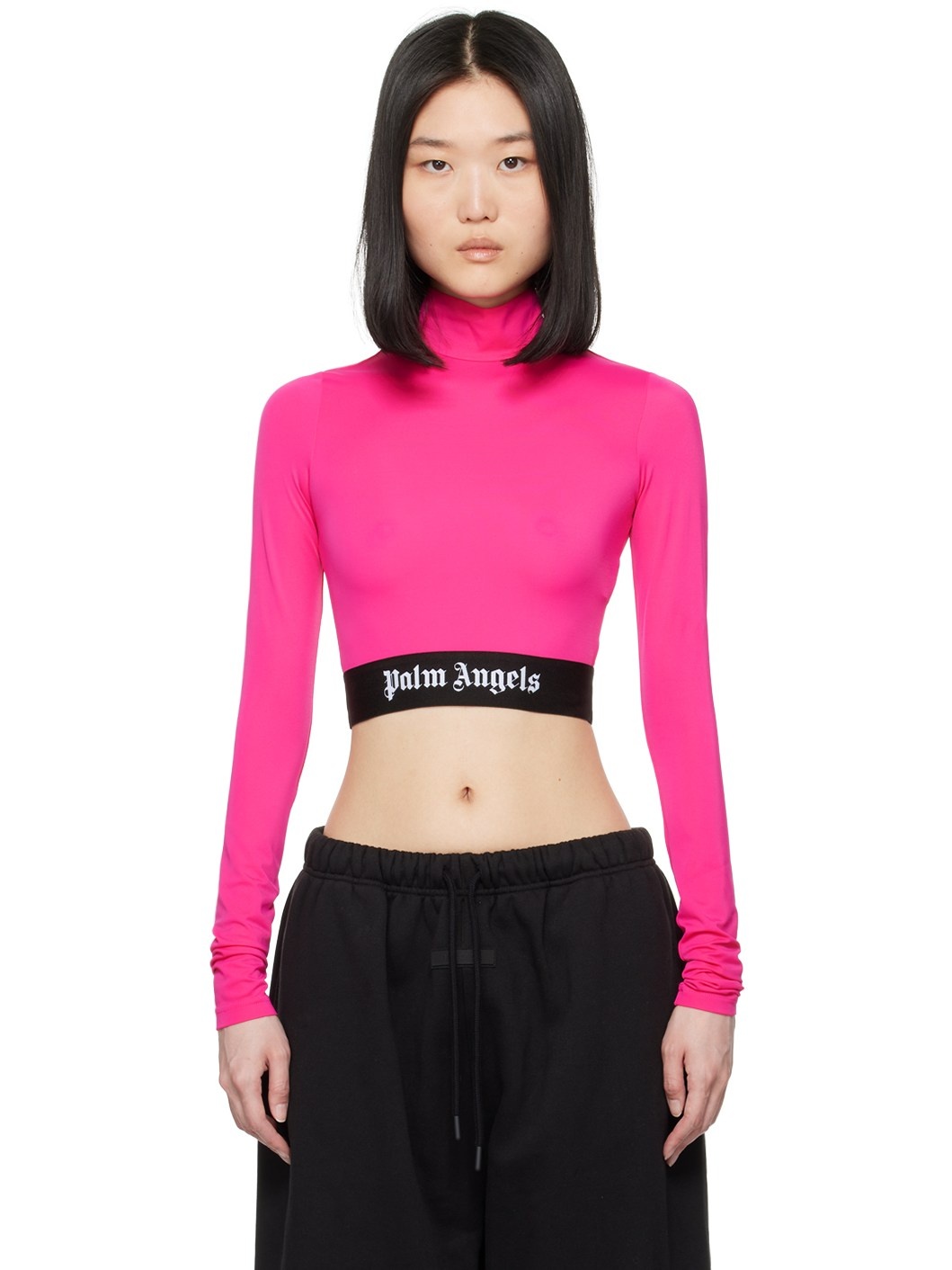 Pink Cropped Long Sleeve T-Shirt - 1
