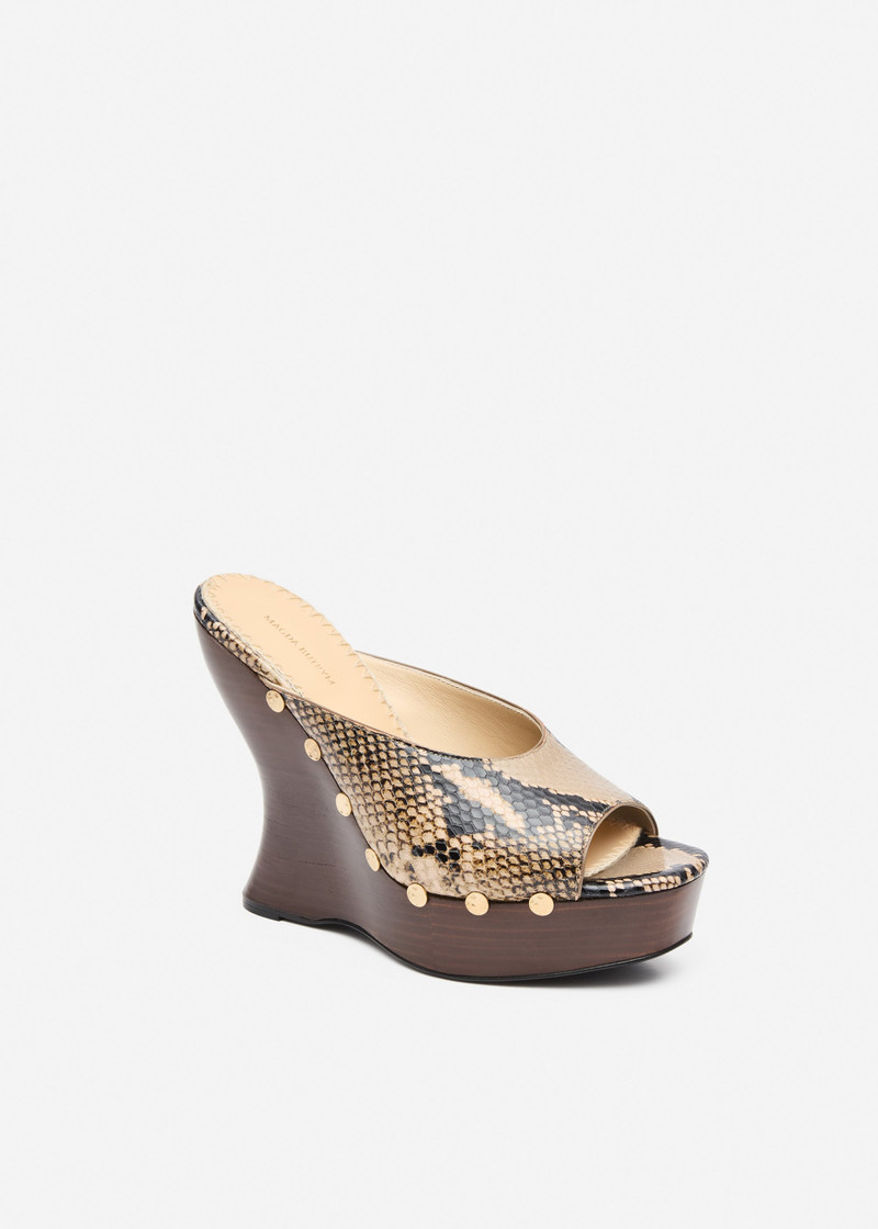 MAGDA BUTRYM Snake-embossed wedge mules in brown outlook