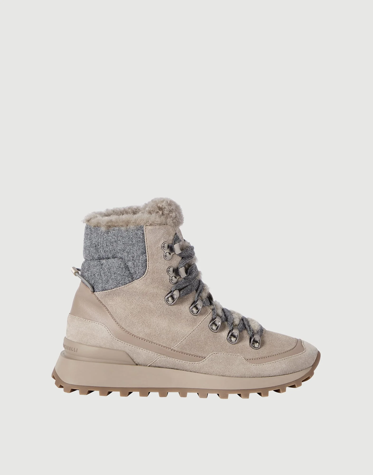 Suede runners with knit insert and shearling lining - 1