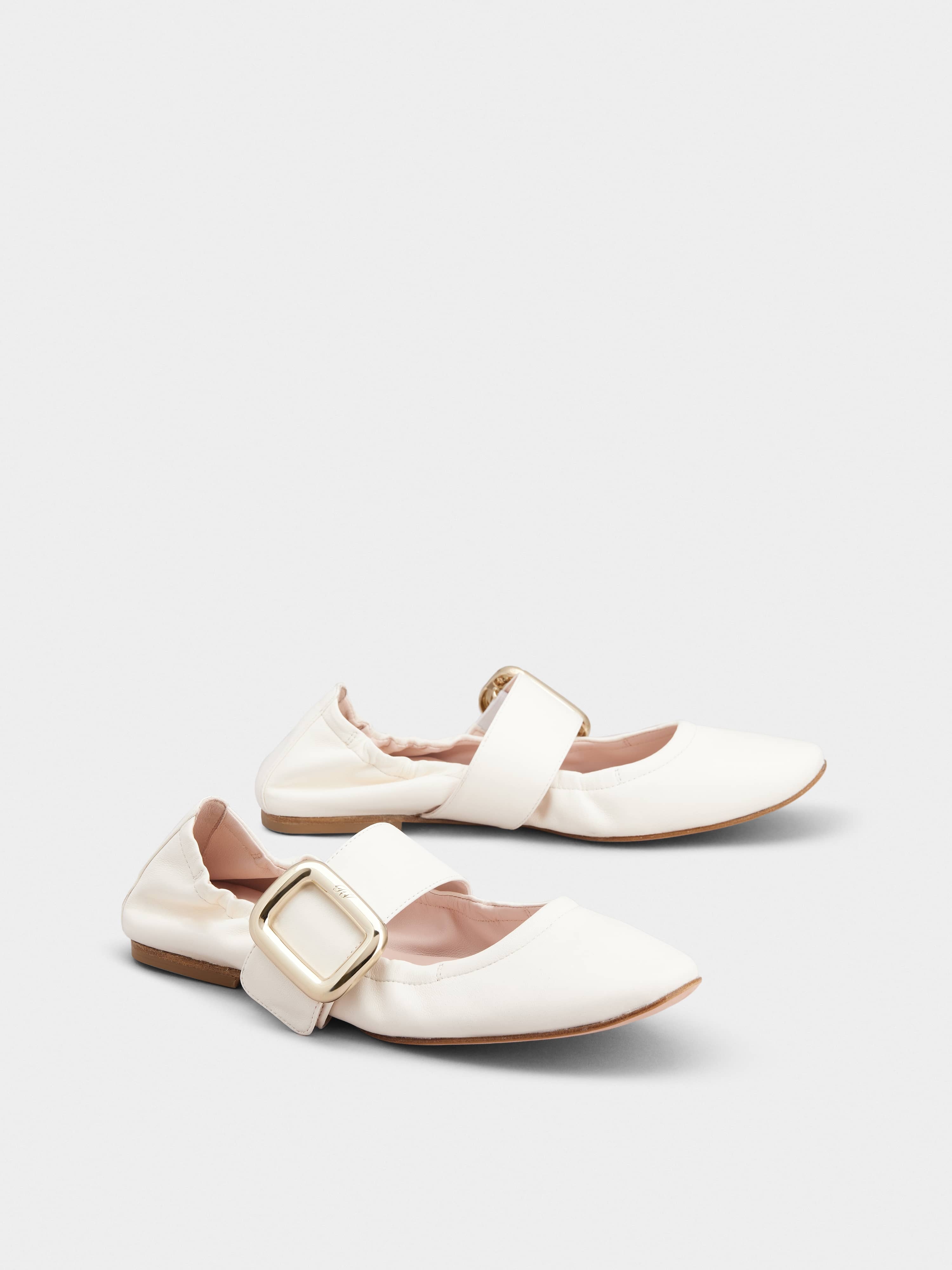 Viv' Choc Metal Buckle Babies Ballerinas in Leather - 2