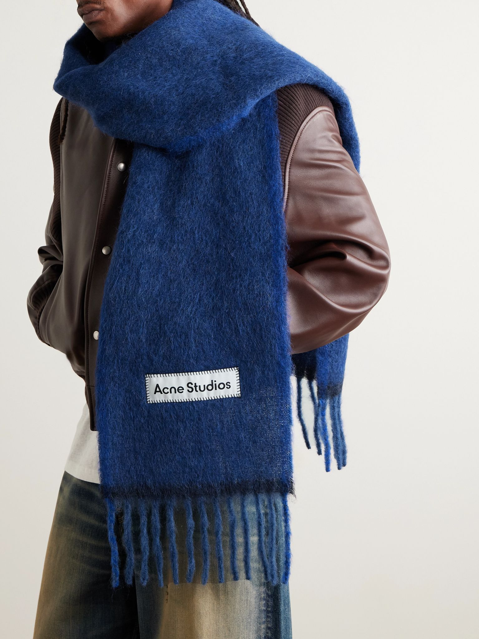 Vally Fringed Knitted Scarf Navy - 2