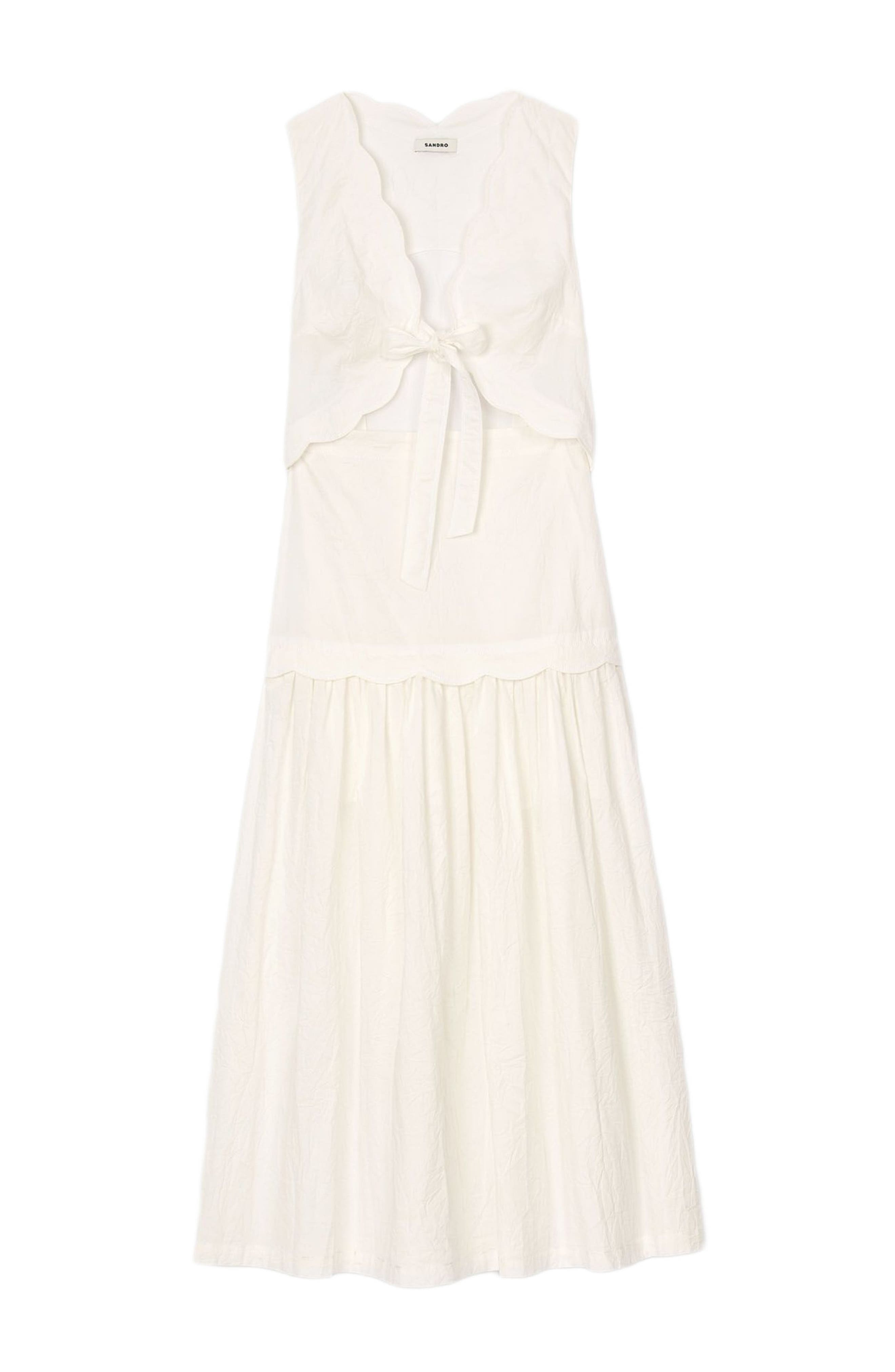 SANDRO Crinkled maxi dress with bow in Ecru at Nordstrom - 5