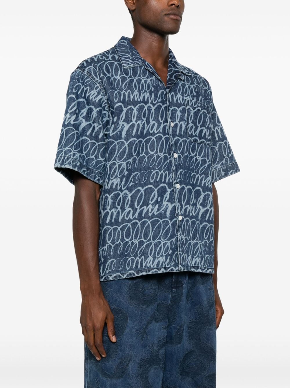 echoes-print denim shirt - 3