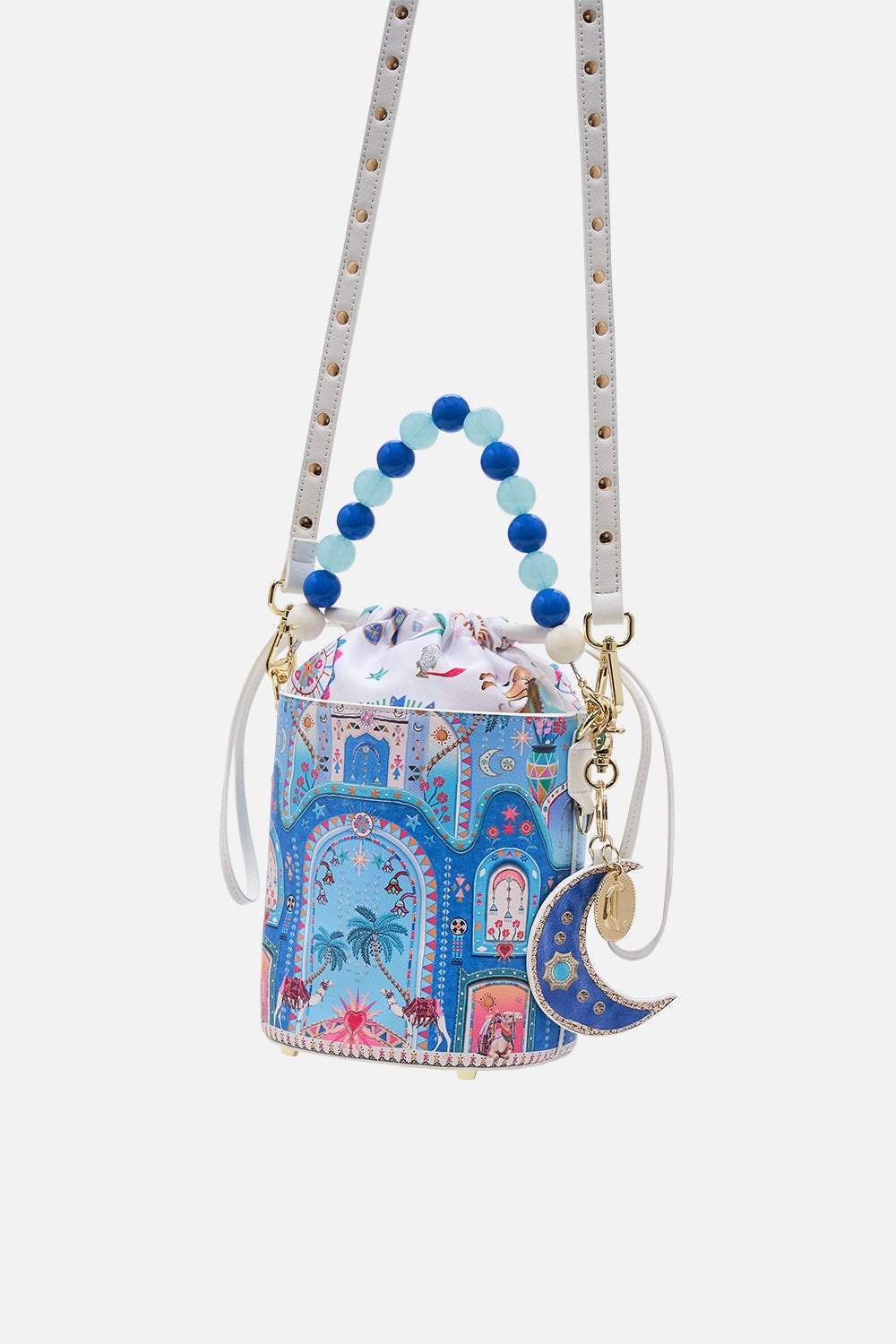 DRAWSTRING BUCKET BAG WITH BEADED HANDLE - 2