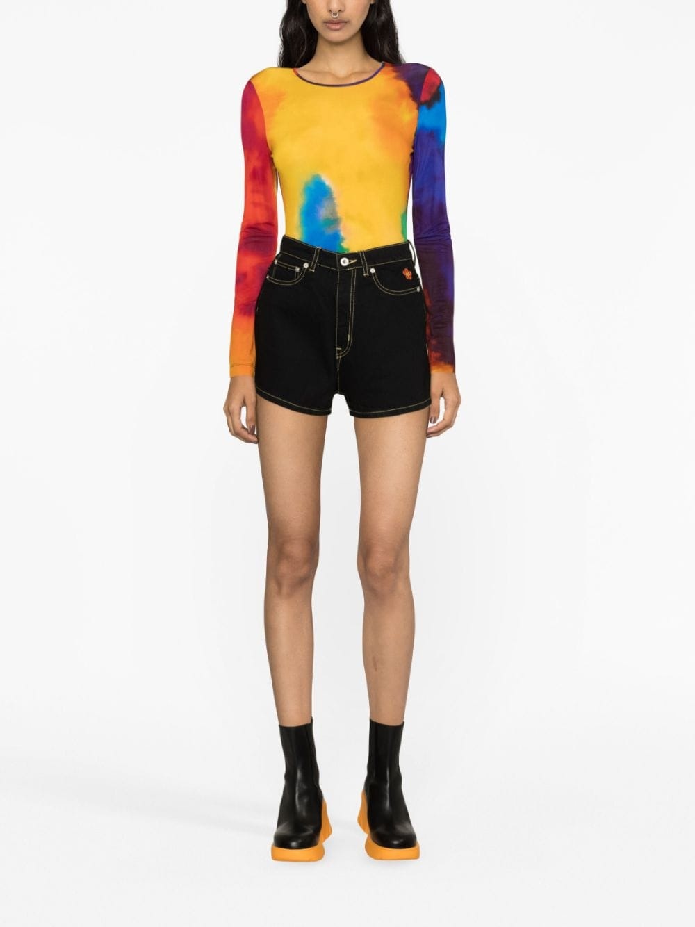 contrast-stitch denim shorts - 4