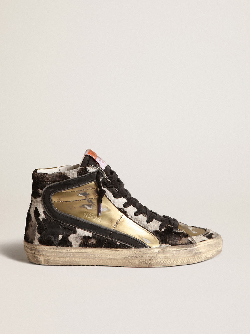 Women’s Slide LAB in zebra-print pony skin with gold inserts - 1