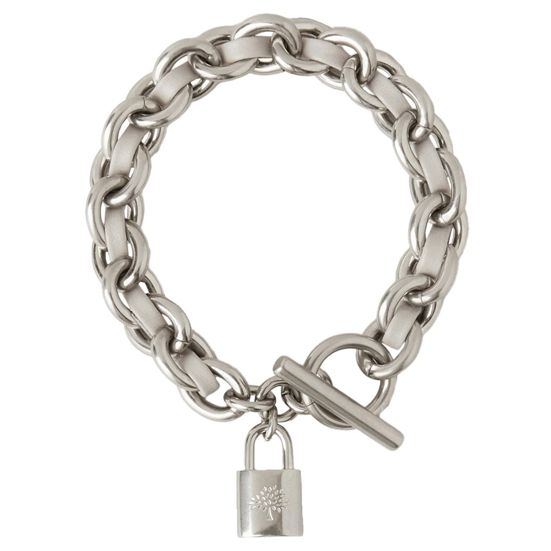 Lily Leather Chain Bracelet Small Pale Grey Silky Calf & Silver Plated Stainless - 1