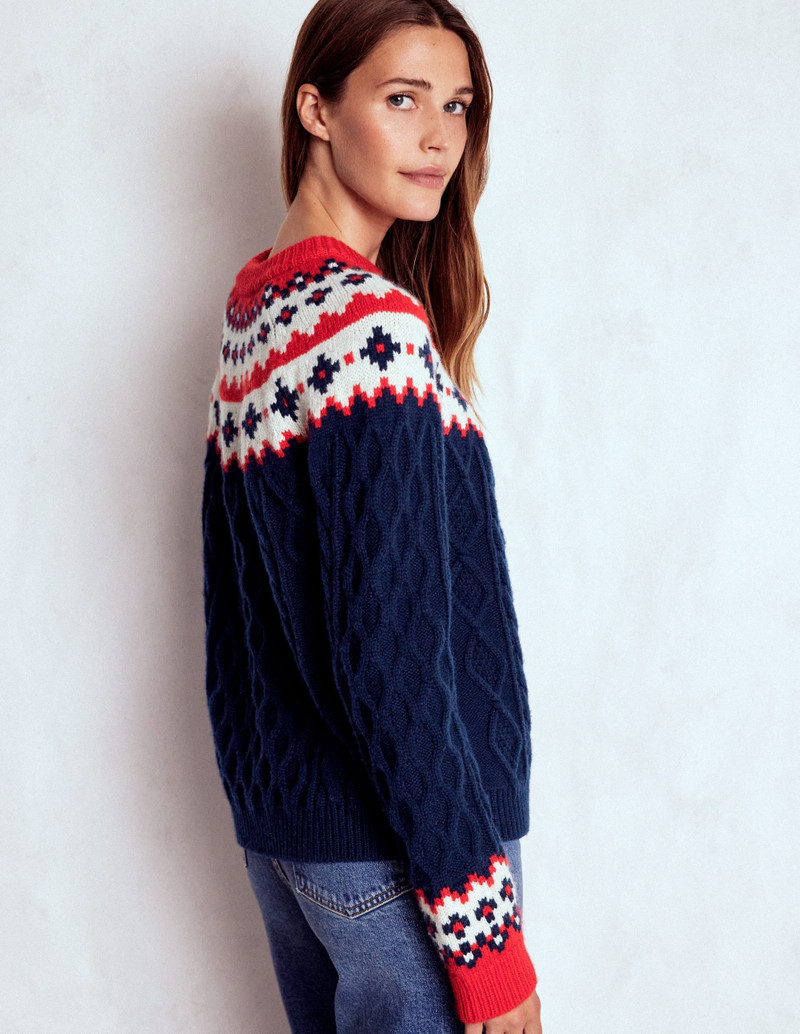 Eleanor Fair Isle Sweater-Navy Cable 4