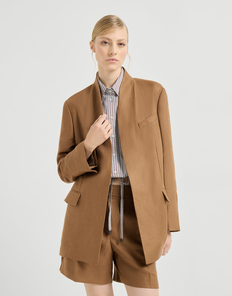 Brunello Cucinelli Linen diagonal blazer with monili outlook