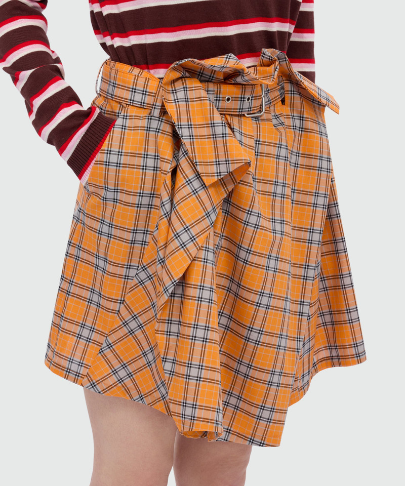 Orange check cotton mini skirt with belt. 5