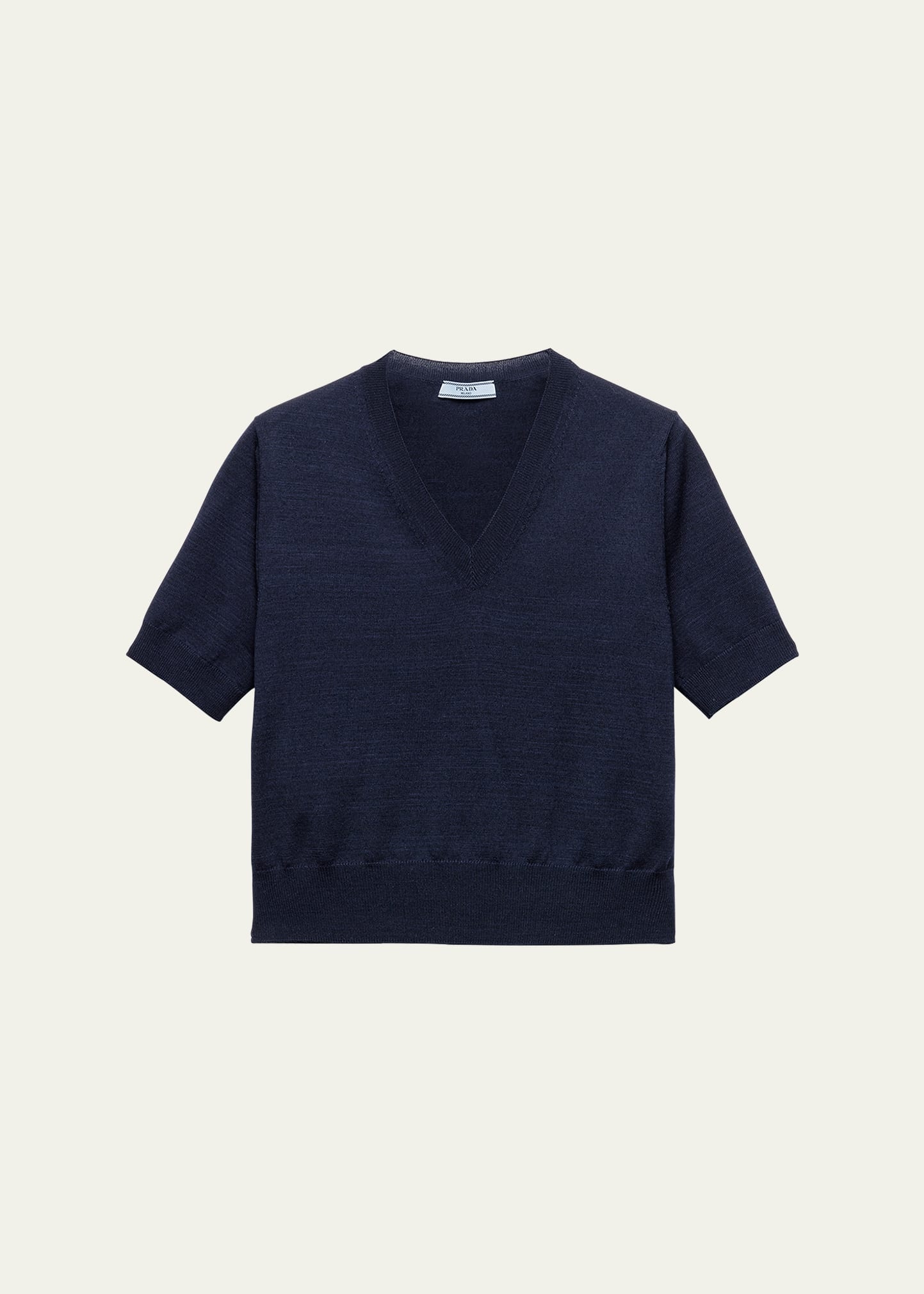V-Neck Short Sleeve Boxy Wool Sweater - 1