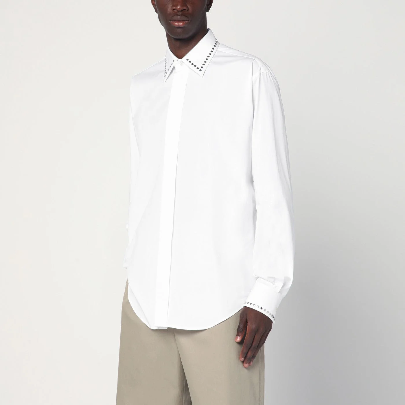 White cotton shirt with studs - 1