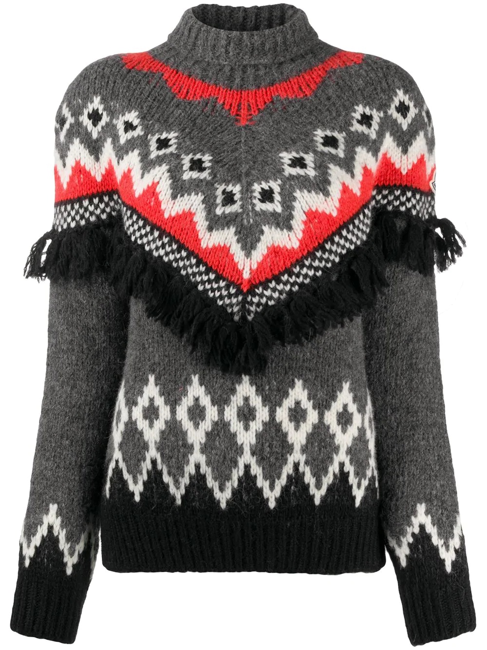 intarsia patterned fringed jumper - 1