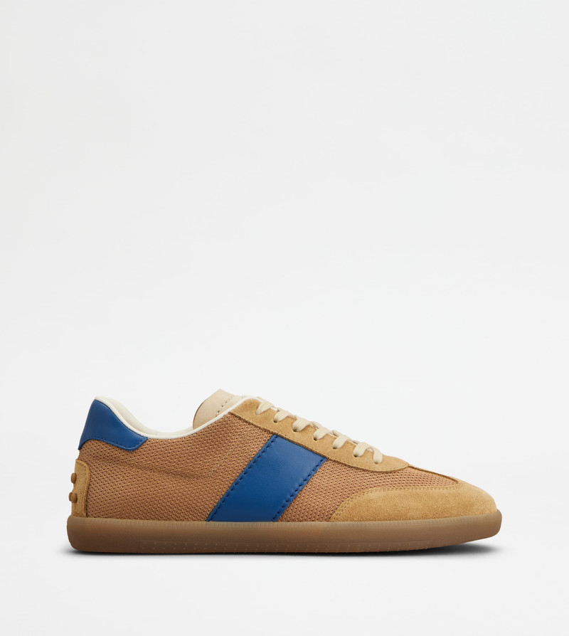 TOD'S TABS SNEAKERS IN SUEDE AND TECHNICAL FABRIC - BROWN, LIGHT BLUE, BEIGE 1