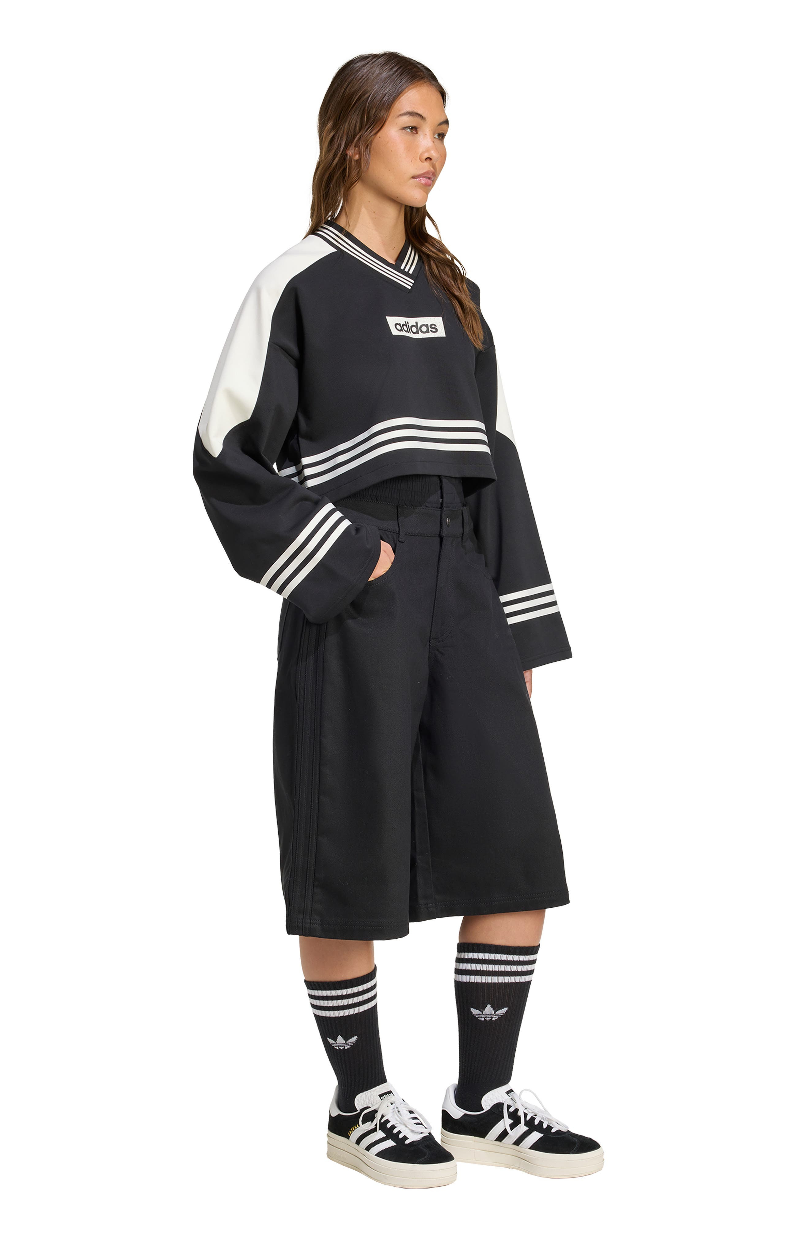 adidas Firebird Utility Denim Shorts in Black at Nordstrom - 7