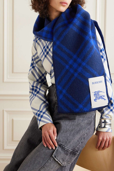 Burberry Appliquéd checked brushed-wool scarf outlook